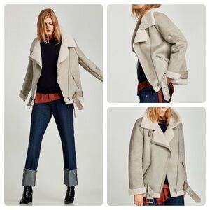 New Zara Textured Warm Biker Jacket